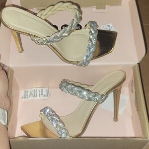 Gold heels open toe size 8